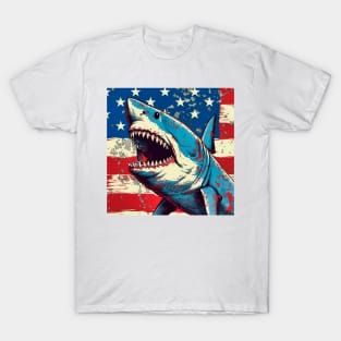 Stars, Stripes, and Sharks: The Pop Art Patriotic Predator T-Shirt